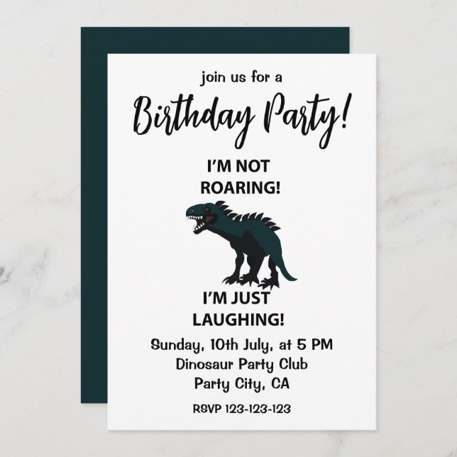 Dinosaur ich bin nur lachen Funny Dinosaur Geburts Einladung (Vorne/Hinten)