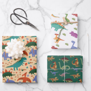 Dinosaur Illustration Pattern Kindergeburtstag Geschenkpapier Set