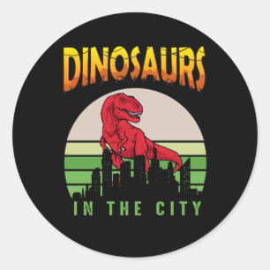 Dinosaur in der Stadt Dinosaur Design Runder Aufkleber