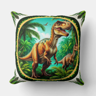 Dinosaur in einem üppigen prähistorischen Dschunge Kissen