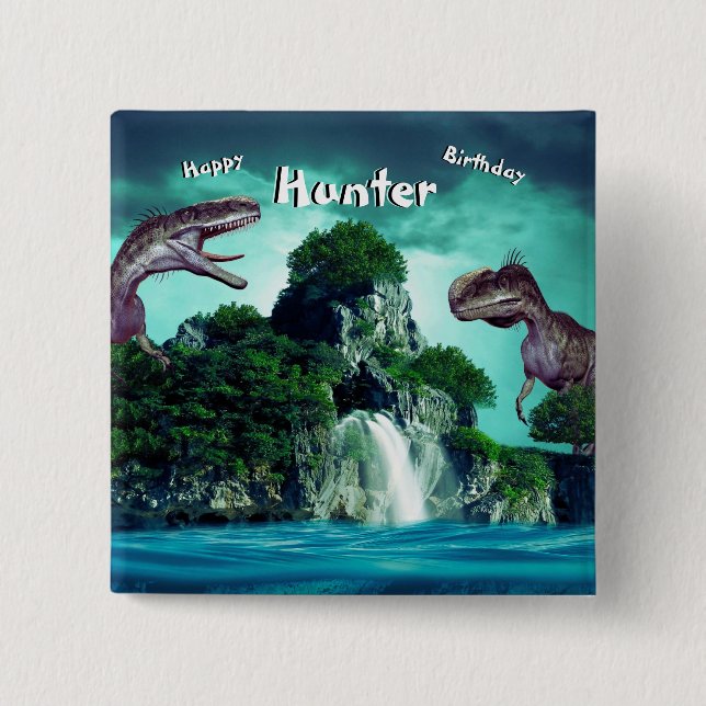 Dinosaur Island Happy Birthday Party Button (Vorderseite)