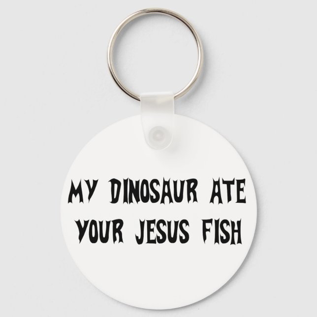 Dinosaur isst Jesus Fish Schlüsselanhänger (Vorderseite)