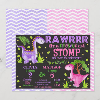 Dinosaur Joint Birthday Einladung für Mädchen