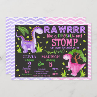 Dinosaur Joint Birthday Einladung für Mädchen