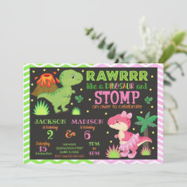 Dinosaur Joint Birthday Invitation for Boy & Girl Einladung