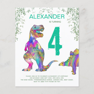 Dinosaur Jungle 4 Geburtstagsparty Einladung Flyer