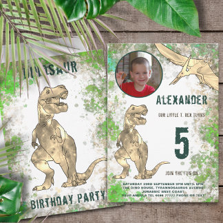 Dinosaur Jungle 5. Geburtstagsparty Foto Einladung