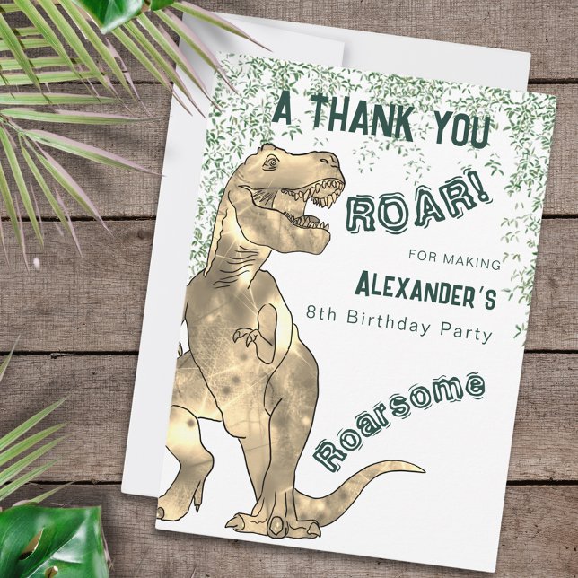 Dinosaur Jungle 8. Geburtstagsparty Danke (Dinosaur birthday party custom thank you greetings card T-Rex roar for being roarsome )