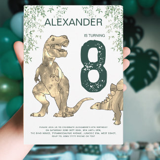 Dinosaur Jungle 8. Geburtstagsparty Green Einladung
