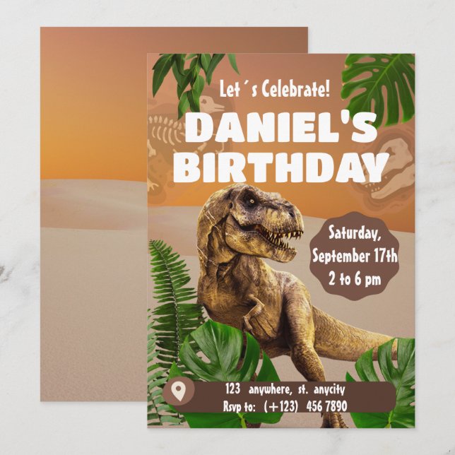 Dinosaur Jungle Kindergeburtstag Party Geschenke Einladung (Vorne/Hinten)