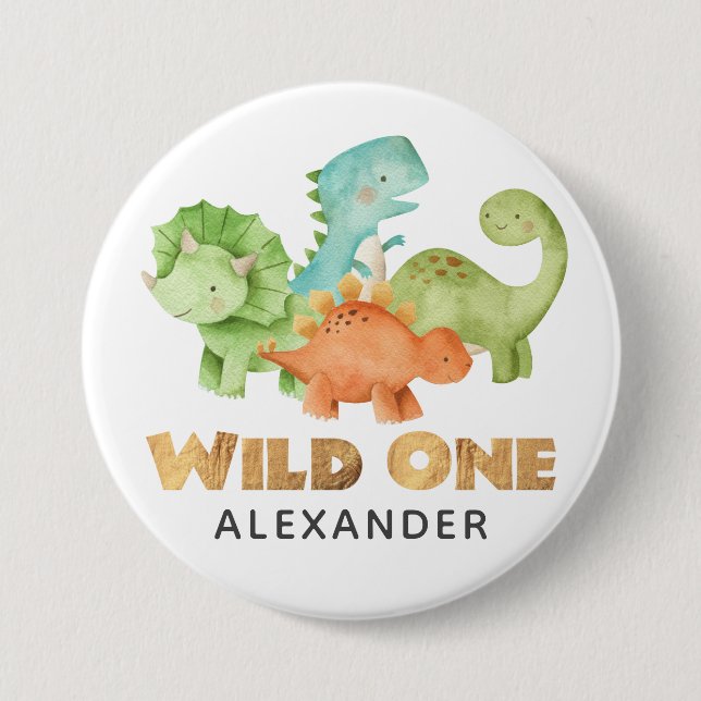 Dinosaur Jurassic 1. Geburtstag Thema Button (Vorderseite)
