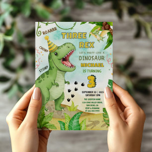 Dinosaur Jurassic Three Rex 3. Geburtstagsfeier Einladung