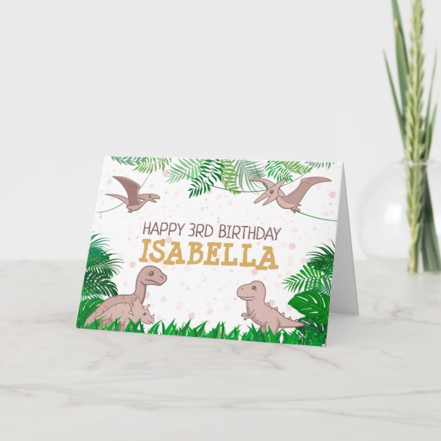 Dinosaur Kid Dino Jurassic Trex Pink Girl Geburtst Karte (Vorderseite)
