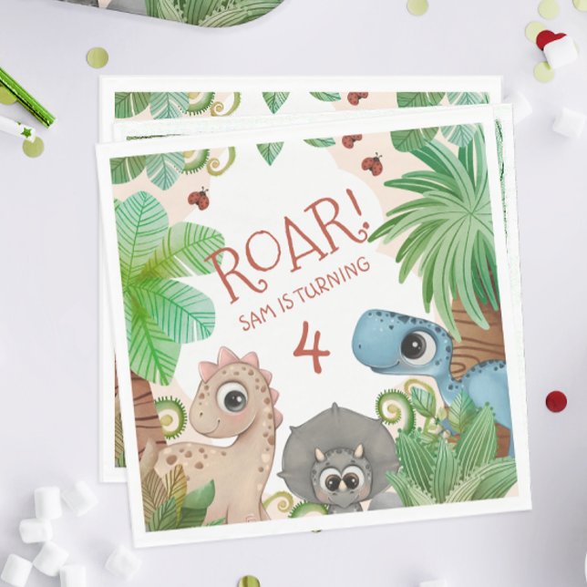 Dinosaur Kids 4. Geburtstag Serviette (Dinosaur Birthday Party Napkins)