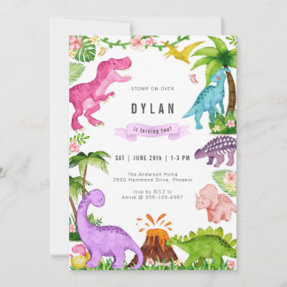 Dinosaur Kids Birthday Party Invitation Einladung