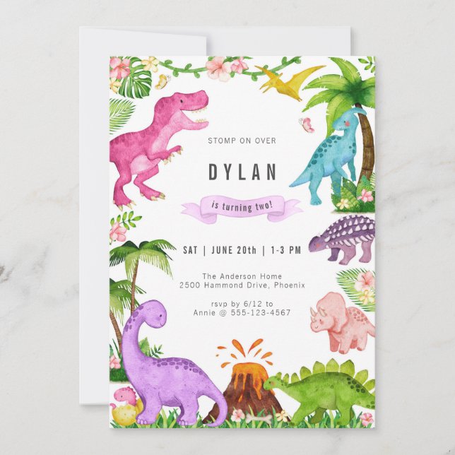 Dinosaur Kids Birthday Party Invitation Einladung (Vorderseite)