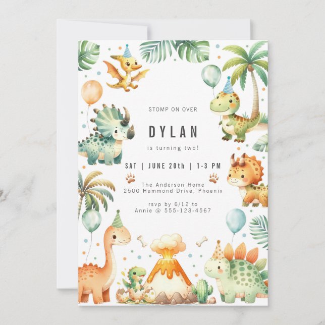 Dinosaur Kids Birthday Party Invitation Einladung (Vorderseite)