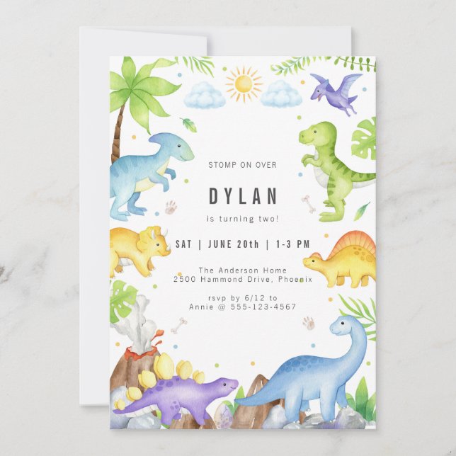 Dinosaur Kids Birthday Party Invitation Einladung (Vorderseite)