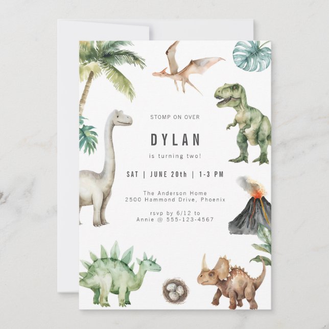 Dinosaur Kids Birthday Party Invitation Einladung (Vorderseite)
