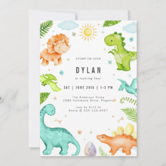 Dinosaur Kids Birthday Party Invitation Einladung