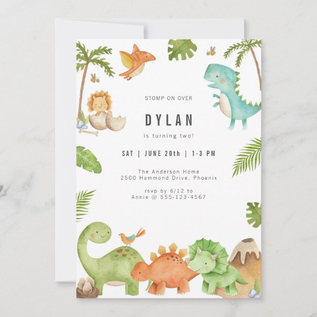 Dinosaur Kids Birthday Party Invitation Einladung (Vorderseite)