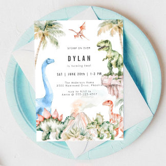 Dinosaur Kids Birthday Party Invitation Einladung