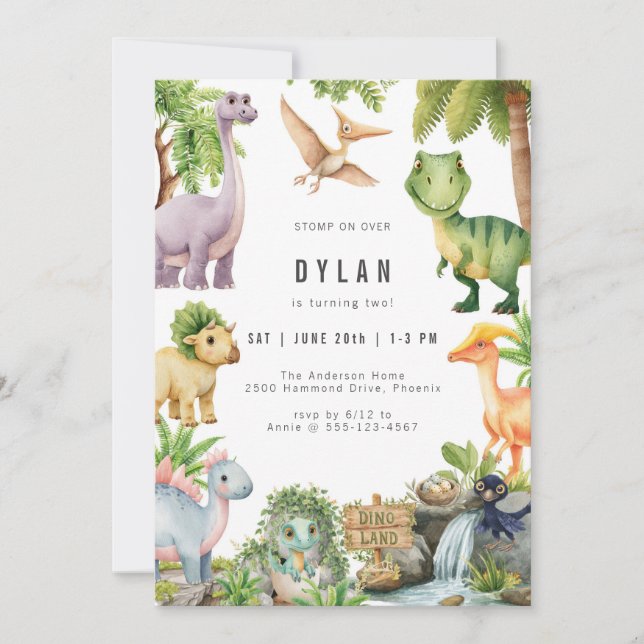 Dinosaur Kids Birthday Party Invitation Einladung (Vorderseite)