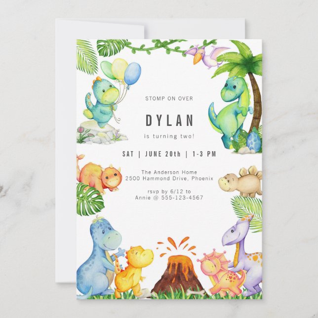 Dinosaur Kids Birthday Party Invitation Einladung (Vorderseite)