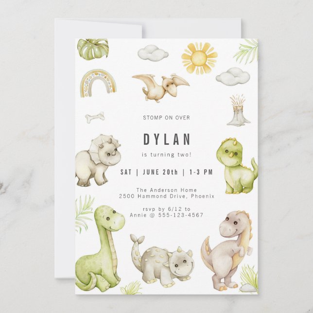 Dinosaur Kids Birthday Party Invitation Einladung (Vorderseite)