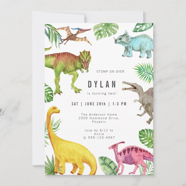 Dinosaur Kids Birthday Party Invitation Einladung (Vorderseite)