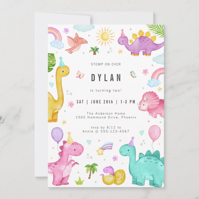 Dinosaur Kids Birthday Party Invitation Einladung (Vorderseite)