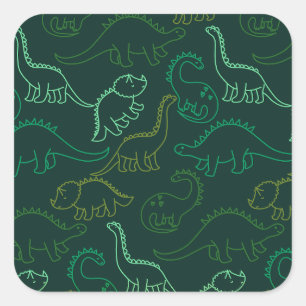 Dinosaur Kids Cartoon Boys Girl Background Pattern Quadratischer Aufkleber
