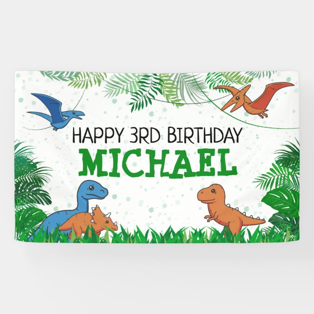 Dinosaur Kids Dino Jurassic Trex Boy Birthday Banner (Horizontal)