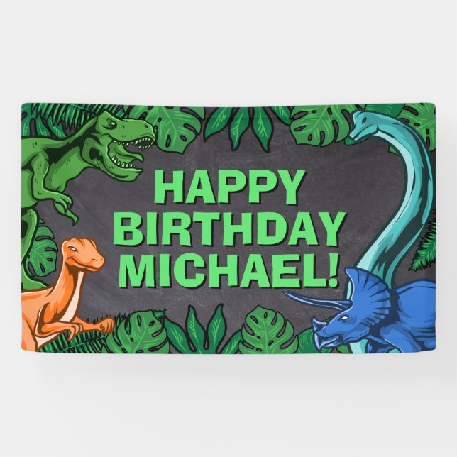 Dinosaur Kids Dino Jurassic Trex Boy Birthday Banner (Horizontal)