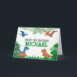 Dinosaur Kids Dino Jurassic Trex Boy Birthday Karte<br><div class="desc">Dieses Dinosaurier-Design ist großartig für den Geburtstagsjungen in deinem Leben. Geben Sie ihnen einen Dino-Milben-Tag mit diesem Dino-Thema Design mit einem Trex,  Triceratops,  Brontosaurus,  und Raptor.</div>