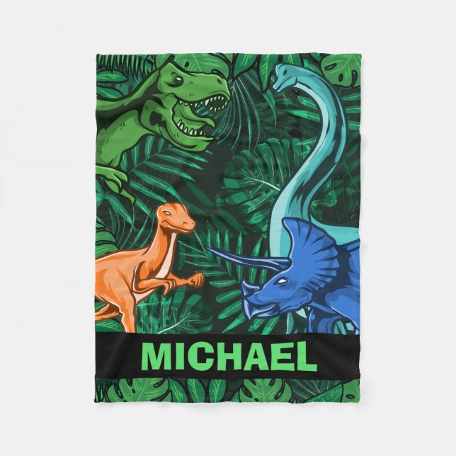 Dinosaur Kids Dino Jurassic Trex Boy Customizable Fleecedecke (Vorderseite)