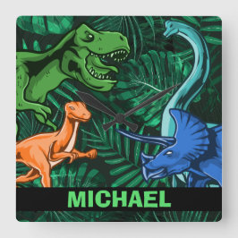Dinosaur Kids Dino Jurassic Trex Boy Personalized Quadratische Wanduhr