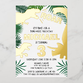 Dinosaur Kids Gold Dinos Trex Geburtstag Folieneinladung