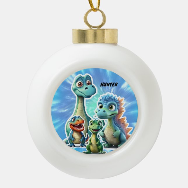 DINOSAUR KIDS ORNATIONAL PERSONALISIERT KERAMIK Kugel-Ornament (Vorderseite)