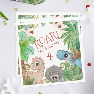 Dinosaur Kinder 4. Geburtstag Serviette