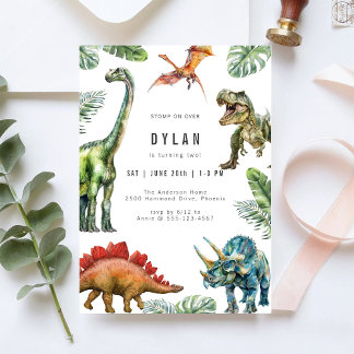 Dinosaur Kinder Wasserfarben Geburtstagseinladung Einladung