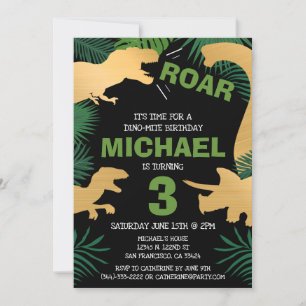 Dinosaur Kindergeburtstag Dino Gold Trex Boy Einladung