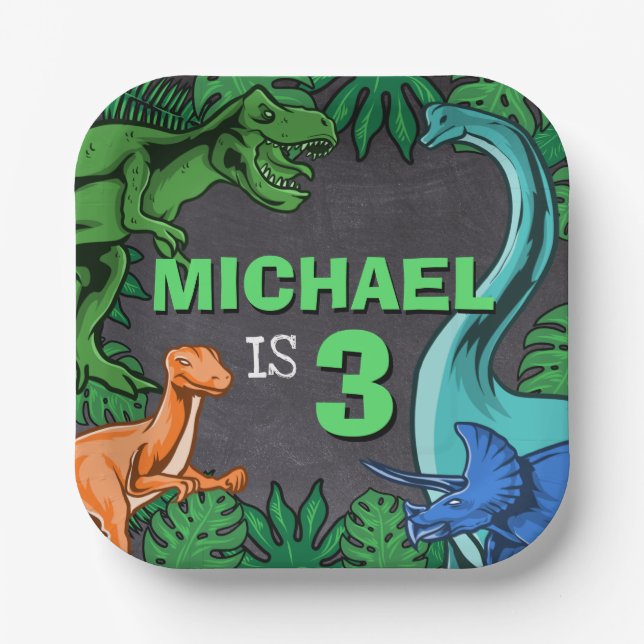 Dinosaur Kindergeburtstag Dino Trex Prehistorische Pappteller (Vorderseite)