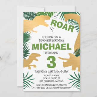 Dinosaur Kindergeburtstag Gold Dinos Trex Boy Einladung