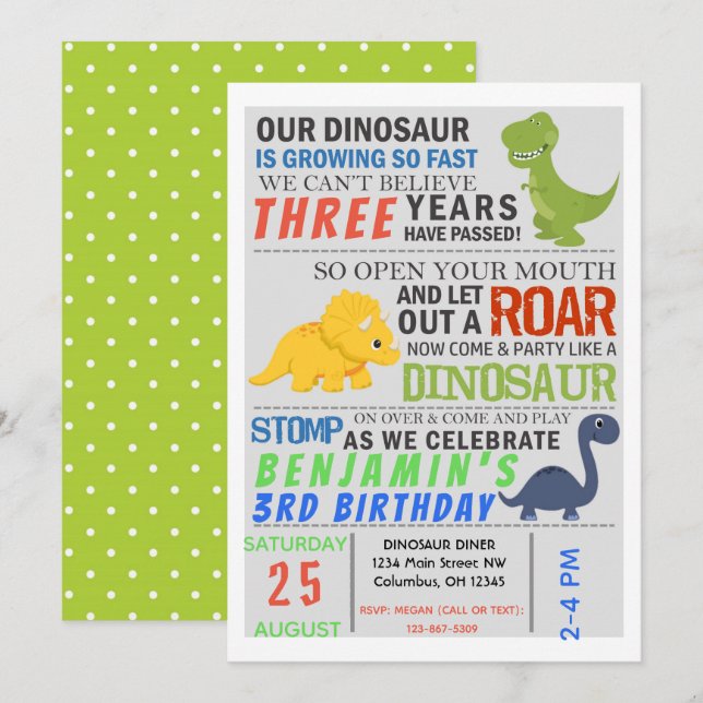 Dinosaur Kindergeburtstag Party Invite Einladung (Vorne/Hinten)