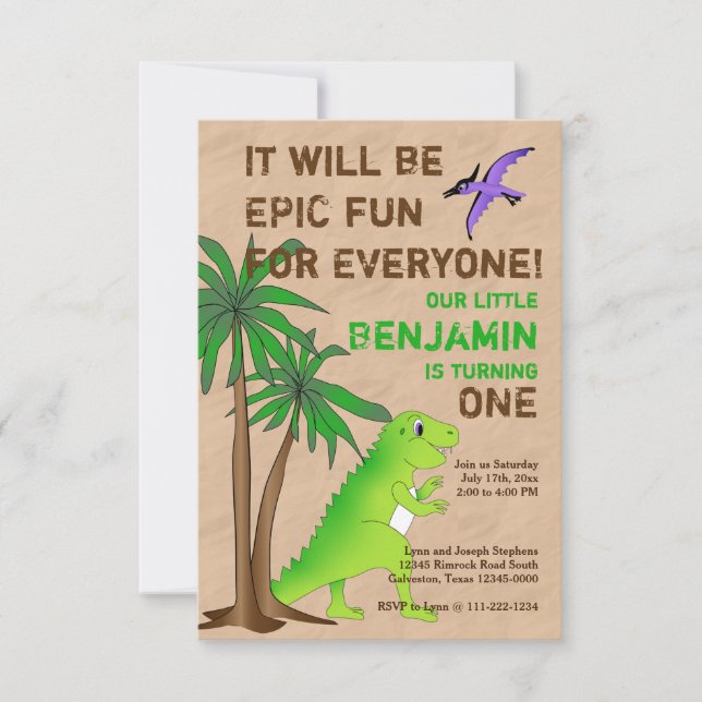 Dinosaur Land Niedlich Dino Party Einladung (Vorderseite)