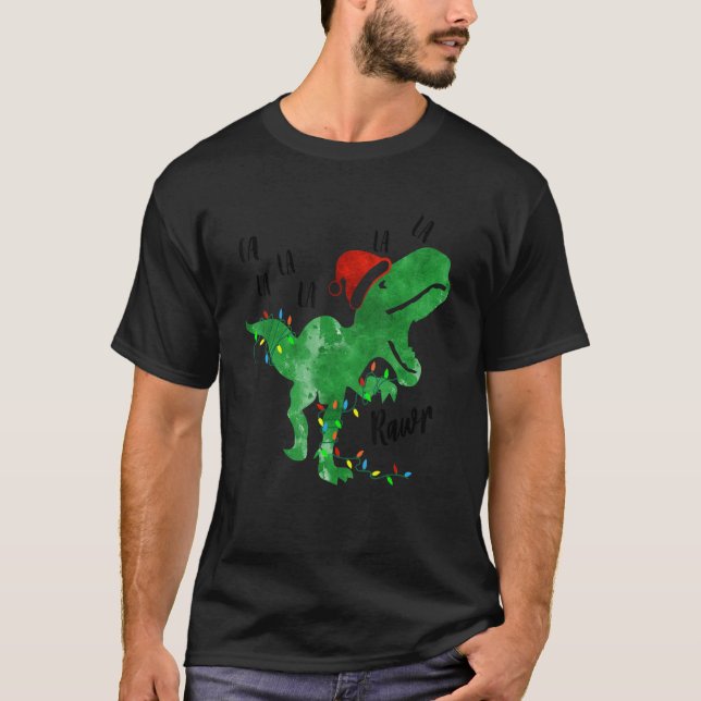 Dinosaur Lights Fa Ra Ra Rawr Christmas Rex Boys T-Shirt (Vorderseite)