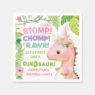 Dinosaur Mädchen Rosa Geburtstagsparty Papier Serv Serviette