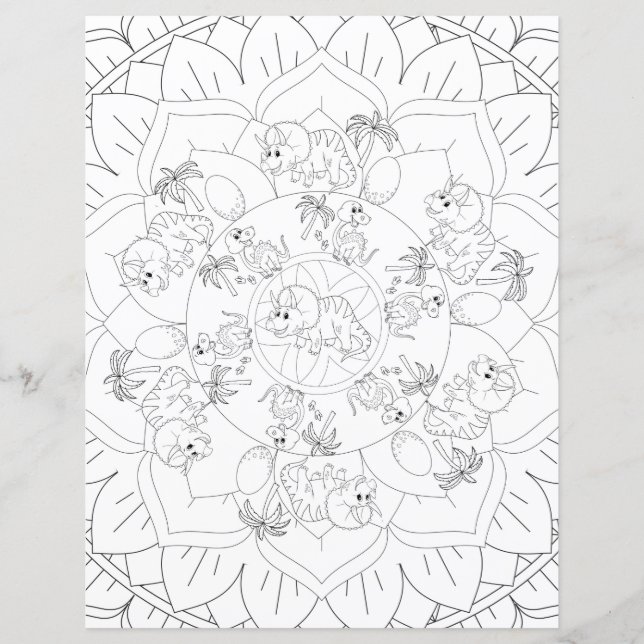 Dinosaur Mandala Spaß Entspannen Kinder Farbseite (Vorderseite)