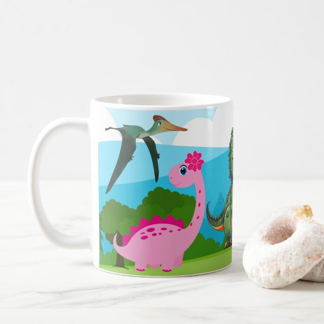 Dinosaur mit farbenfroher Vorgeschichte• Lustiger  Kaffeetasse (Mit Donut)